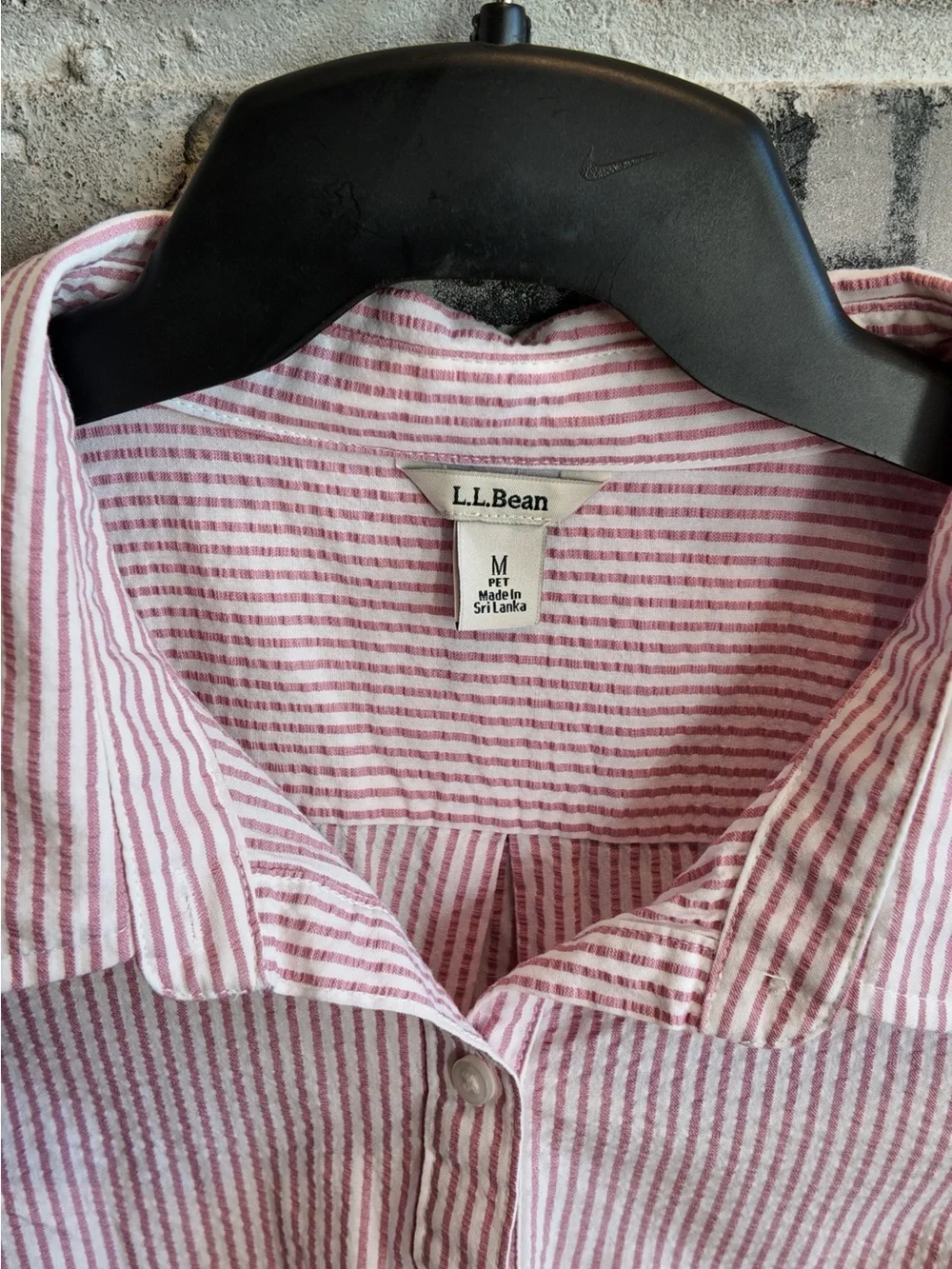 L.L Bean Pink & White Striped Seersucker Short Sleeve Popover Shirt - Picture 3 of 9
